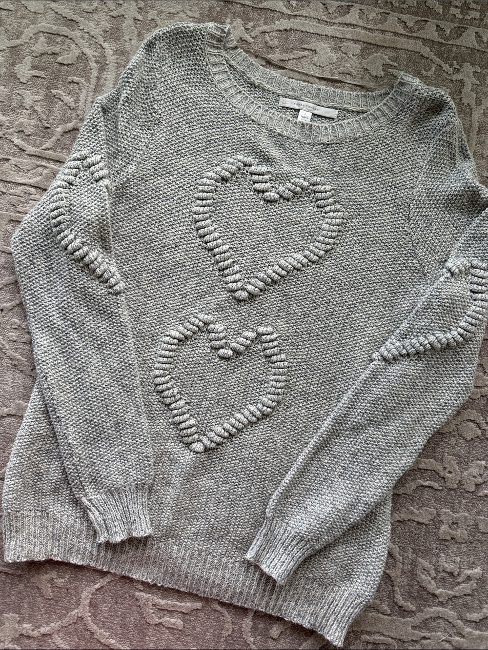LC Lauren Conrad Light Gray Heart Detail Crewneck Sweater
